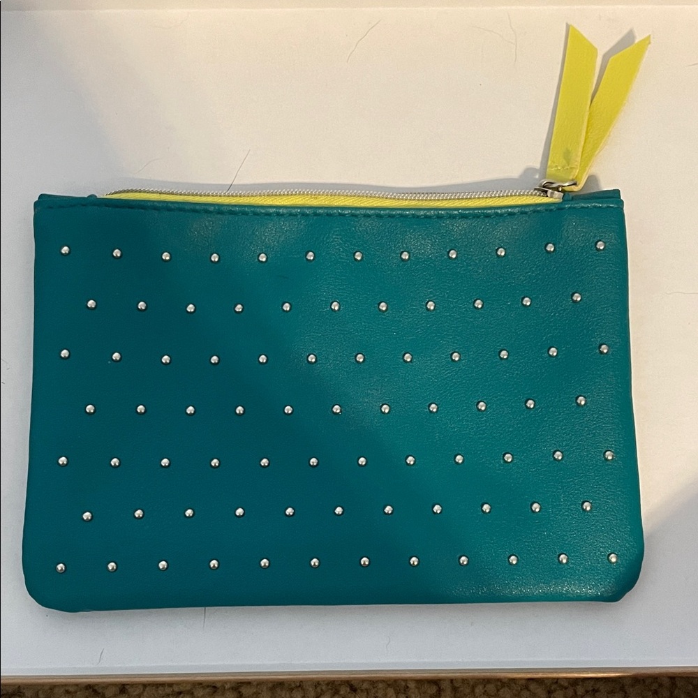 ipsy Teal Clutch with Yellow Accents